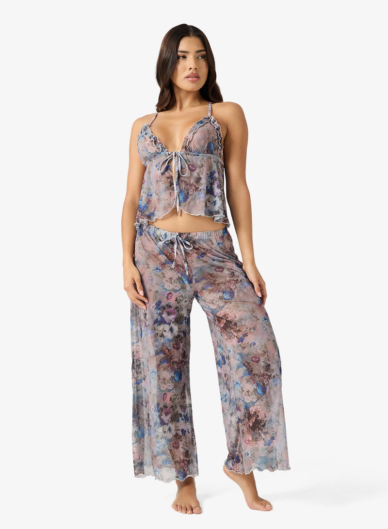 ELLA Sheer Floral Cami & Pant Night Set - Image 5